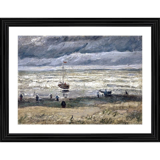 Amfyn Beach at Scheveningen in Stormy Weather 1882 Painting With Wood Photo Frame (Multicolor)