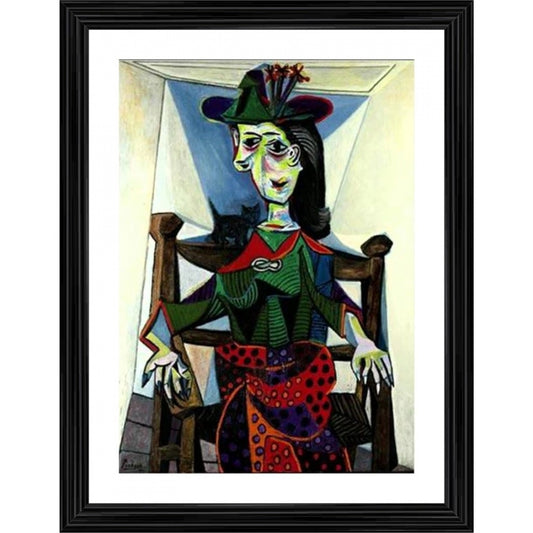 Fashion Woman with Flowered Hat 1941 Painting With Wood Photo Frame (Multicolor)