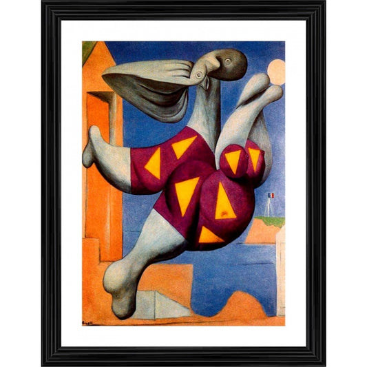 Fashion Woman with Beach Ball 1932 Painting With Wood Photo Frame (Multicolor)