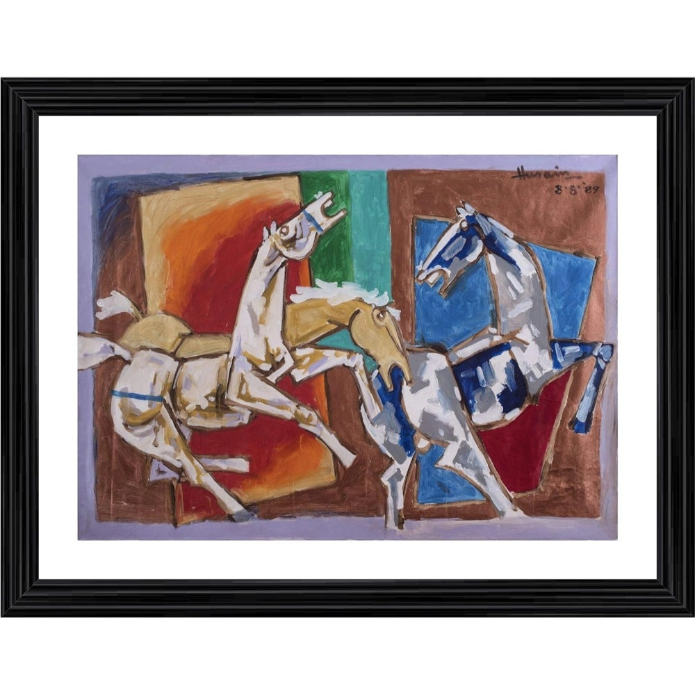 Amfyn Blissful Horses Painting With Wood Photo Frame (Multicolor)