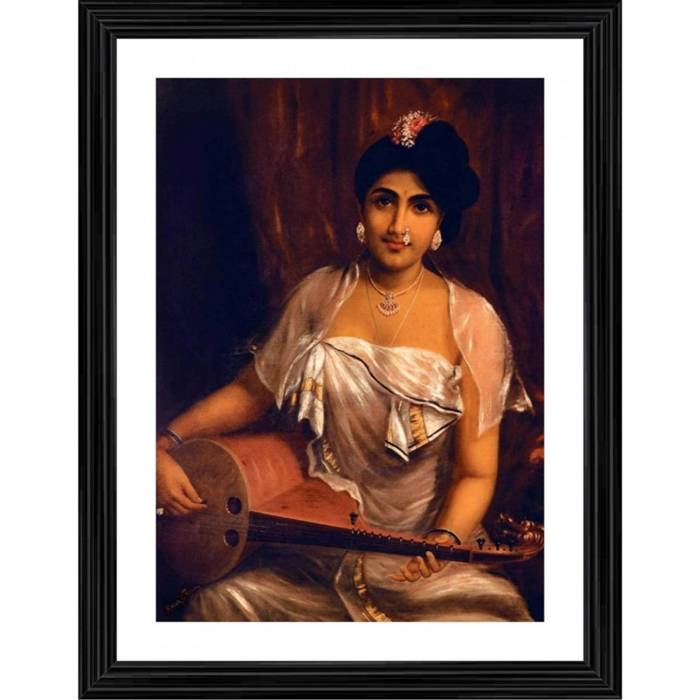 Amfyn A Lady Playing Veena 1888 Painting With Wood Photo Frame (Multicolor)