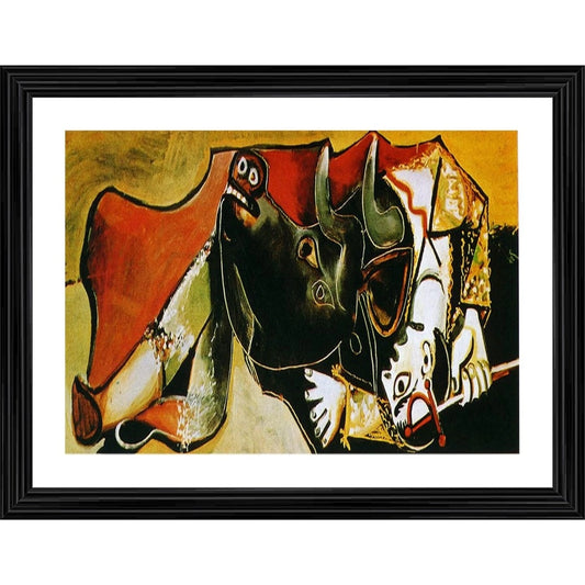 Amfyn Bullfight 1 Painting With Wood Photo Frame (Multicolor)