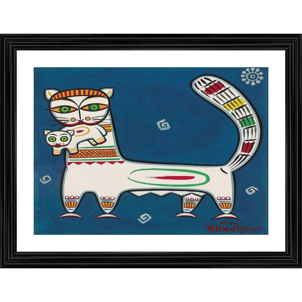 Amfyn Cat and Kitten Painting With Wood Photo Frame (Multicolor)