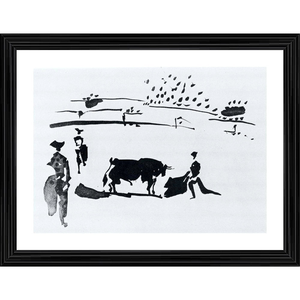 Amfyn Bullfight 9 Painting With Wood Photo Frame (Multicolor)