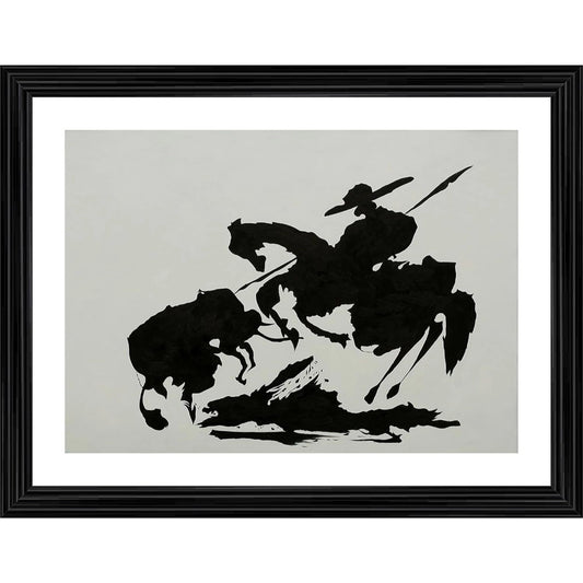 Amfyn Bullfight 7 Painting With Wood Photo Frame (Multicolor)