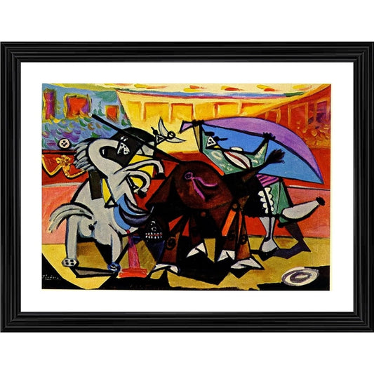 Amfyn Bullfight 4 Painting With Wood Photo Frame (Multicolor)