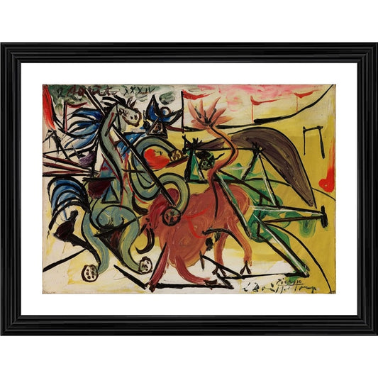 Amfyn Bullfight 5 Painting With Wood Photo Frame (Multicolor)