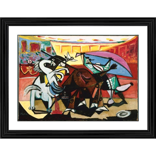 Amfyn Bullfight 3 Painting With Wood Photo Frame (Multicolor)