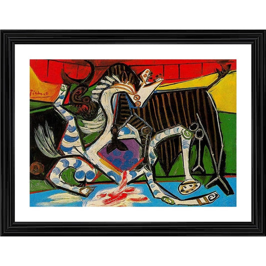 Amfyn Bullfight 2 Painting With Wood Photo Frame (Multicolor)