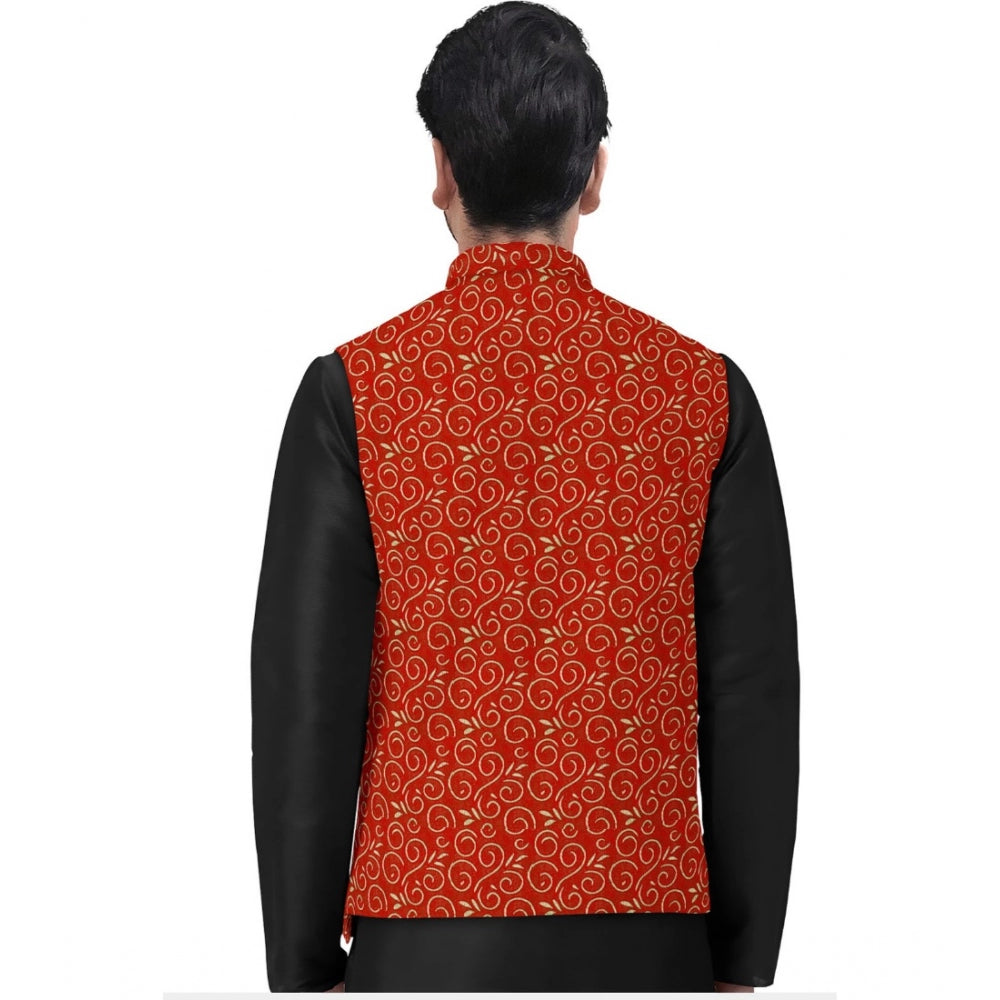 Amfyn Men's Jacquard Printed Full Sleeve Waistcoat (Red)