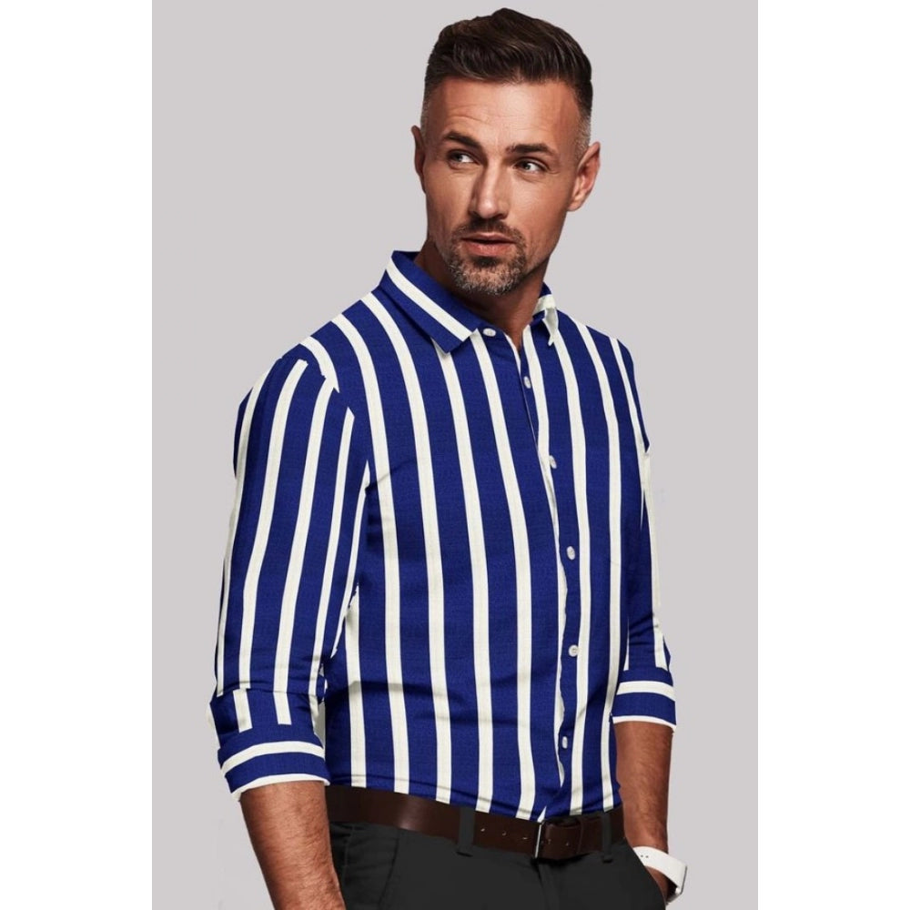 Amfyn Men's Cotton Blended Striped Full Sleeve Shirt (White-Blue)