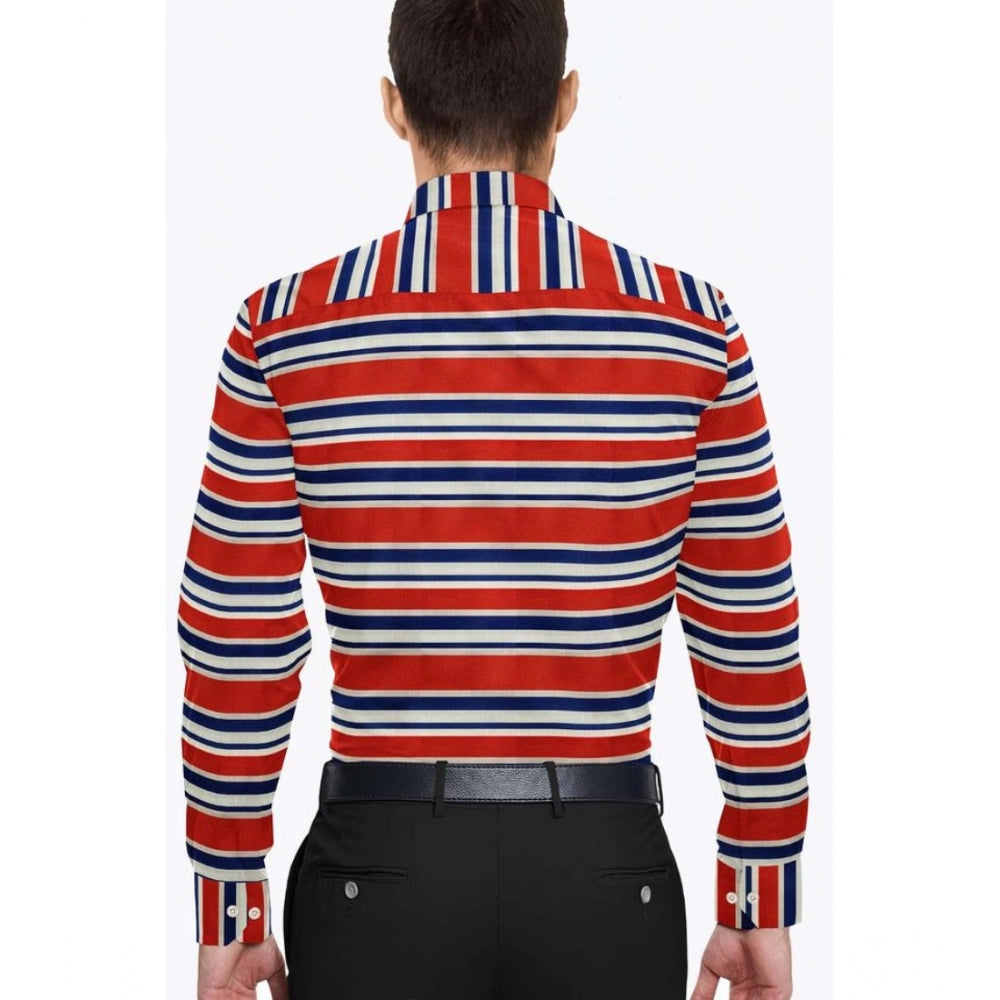 Amfyn Men's Cotton Blended Striped Full Sleeve Shirt (Red-Blue)