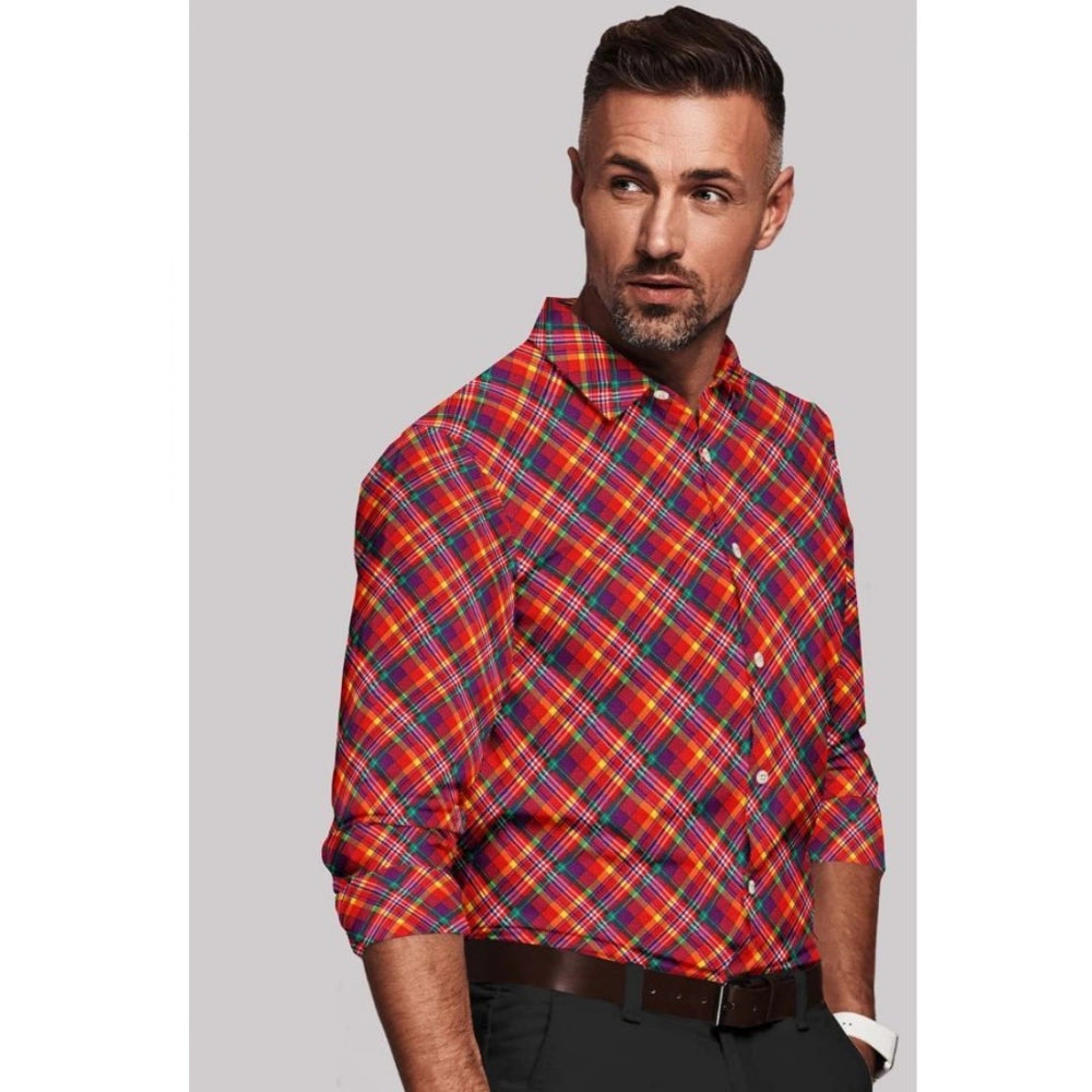 Amfyn Men's Cotton Blended Checked Full Sleeve Shirt (Red)