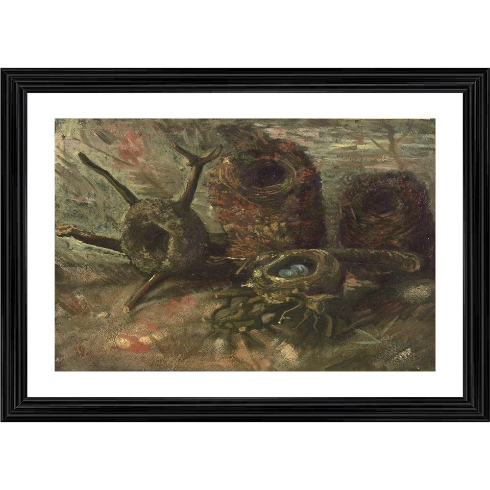 Amfyn Birds Nests 1885 Painting With Wood Photo Frame (Multicolor)