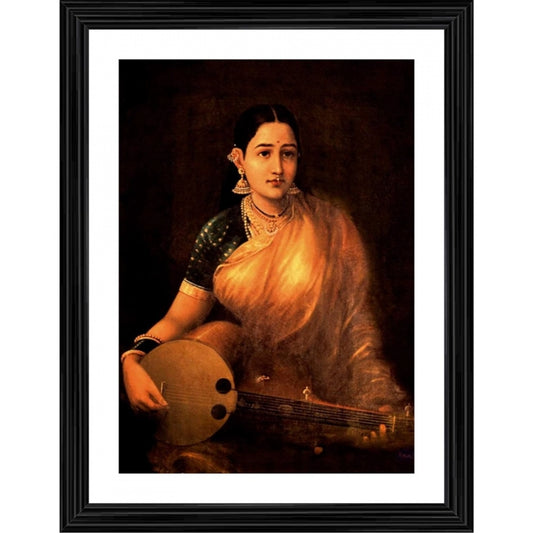 Amfyn A Lady Playing Swarbat 1874 Painting With Wood Photo Frame (Multicolor)