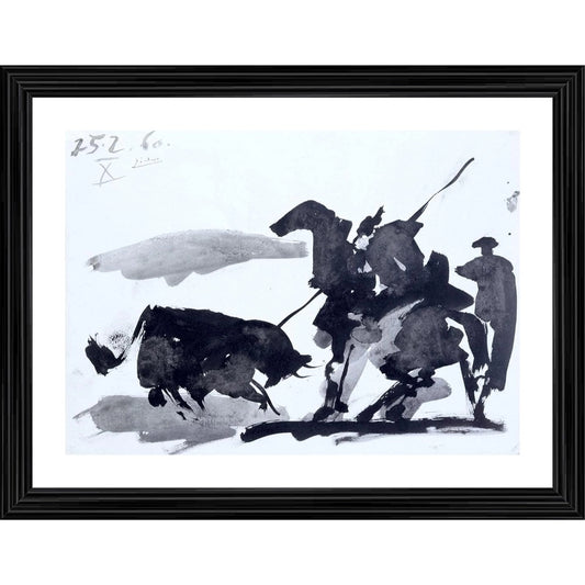 Amfyn Bullfight 8 Painting With Wood Photo Frame (Multicolor)