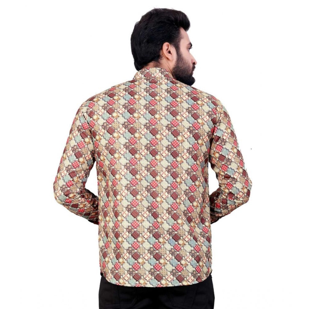 Amfyn Men's Cotton Blended Printed Full Sleeve Shortkurta (Multicolor)