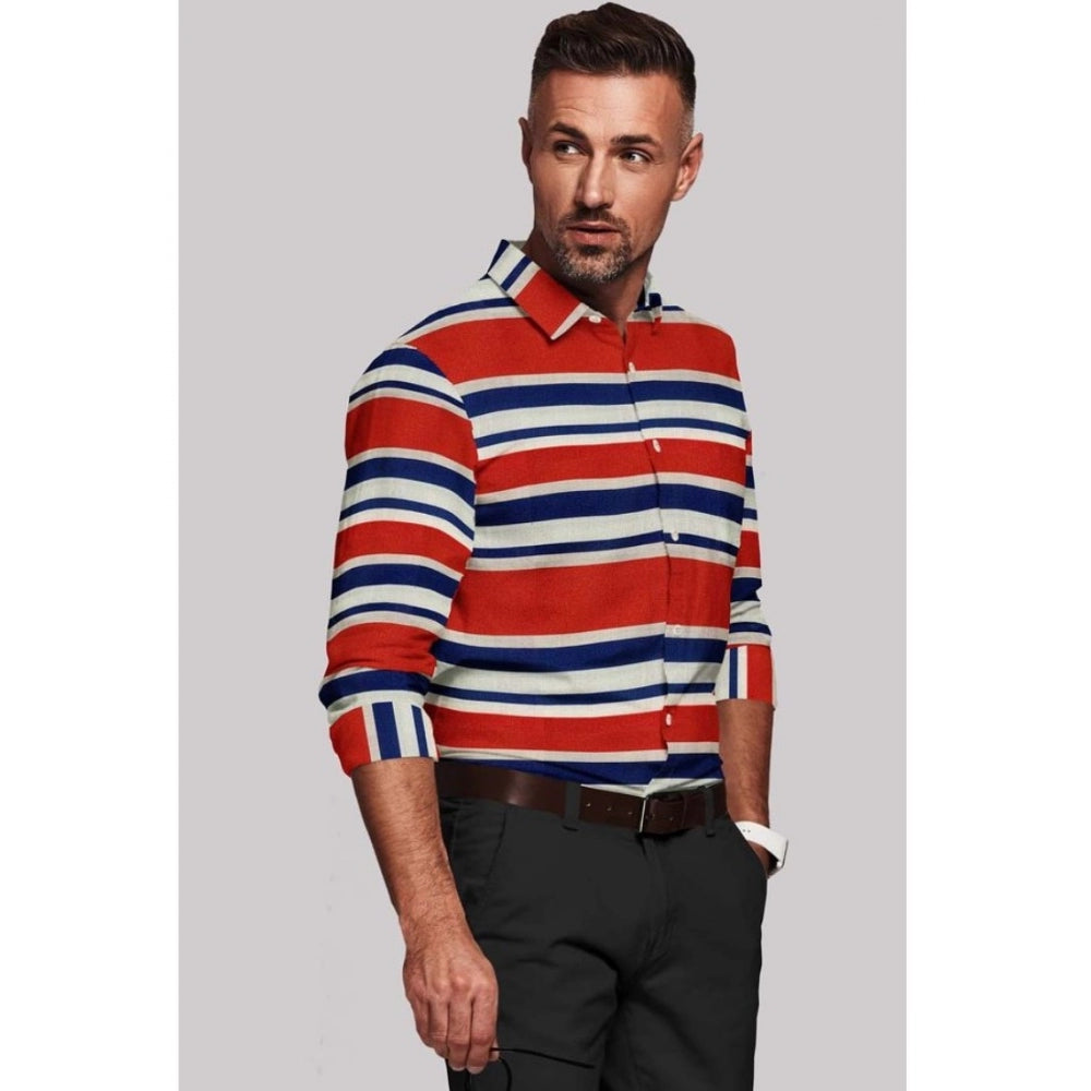 Amfyn Men's Cotton Blended Striped Full Sleeve Shirt (Red-Blue)