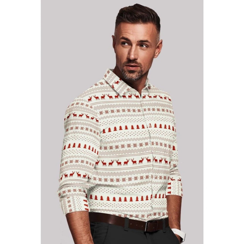 Amfyn Men's Cotton Blended Printed Full Sleeve Shirt (White-Red)