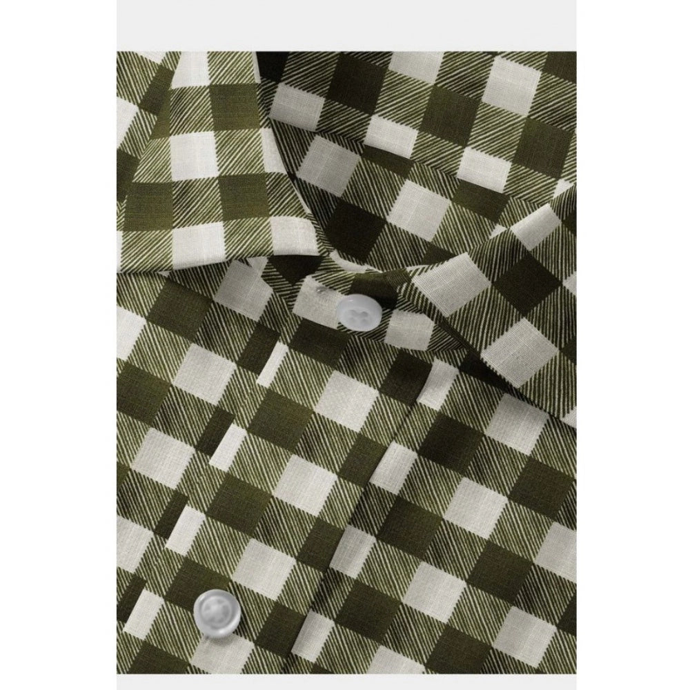 Amfyn Men's Cotton Blended Checked Full Sleeve Shirt (White-Green)