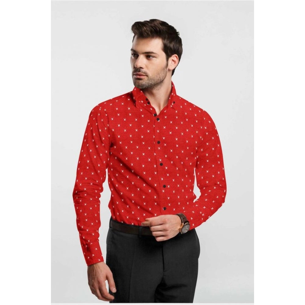 Amfyn Men's Cotton Blended Printed Full Sleeve Shirt (Red)