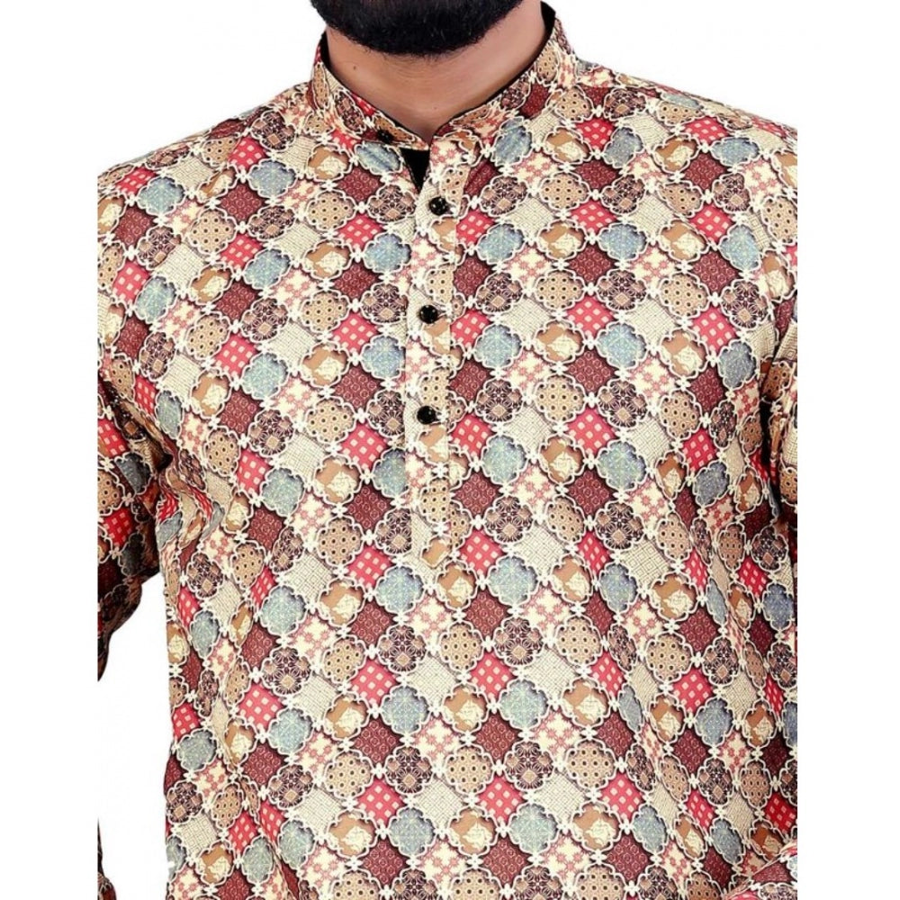 Amfyn Men's Cotton Blended Printed Full Sleeve Shortkurta (Multicolor)