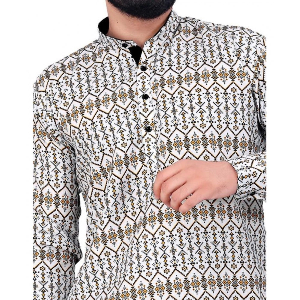 Amfyn Men's Cotton Blended Printed Full Sleeve Shortkurta (Multicolor)