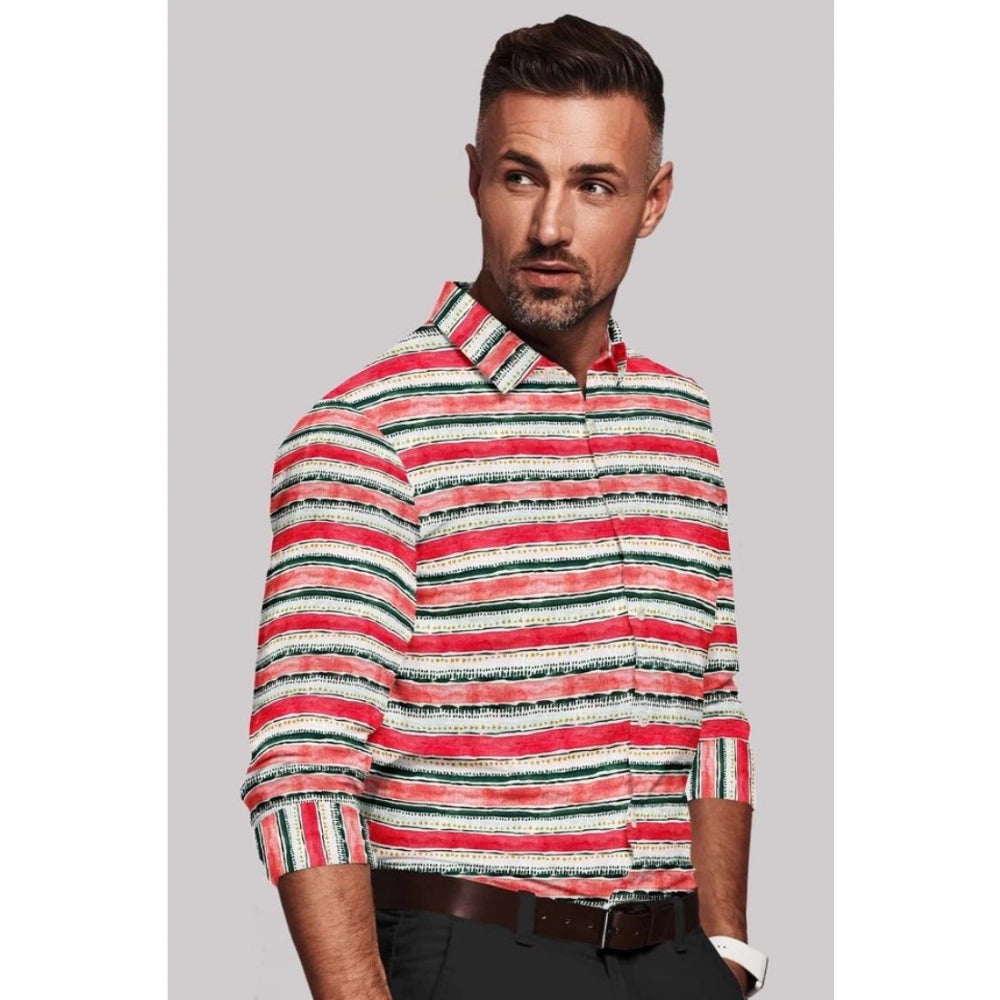 Amfyn Men's Cotton Blended Striped Full Sleeve Shirt (Red-White)