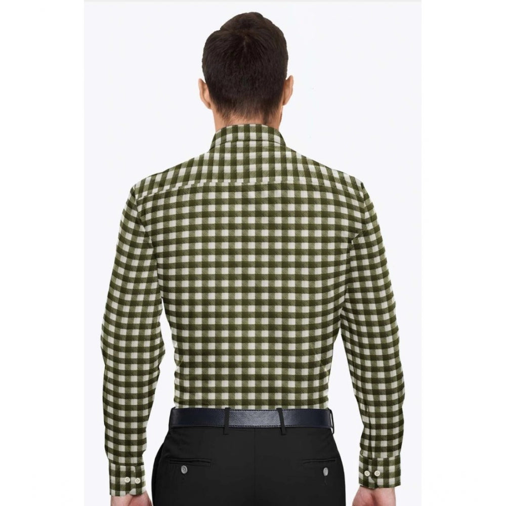 Amfyn Men's Cotton Blended Checked Full Sleeve Shirt (White-Green)