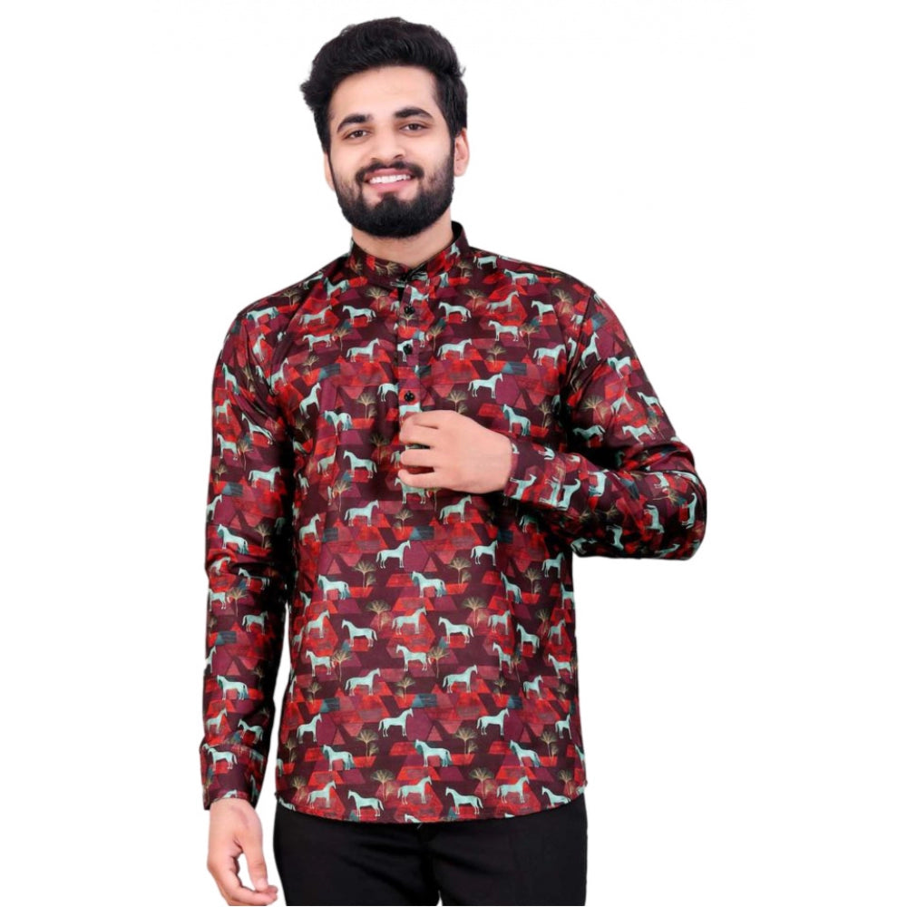 Amfyn Men's Cotton Blended Printed Full Sleeve Shortkurta (Multicolor)