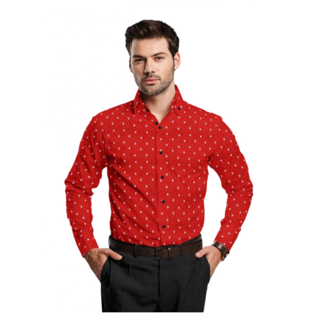 Amfyn Men's Cotton Blended Printed Full Sleeve Shirt (Red)