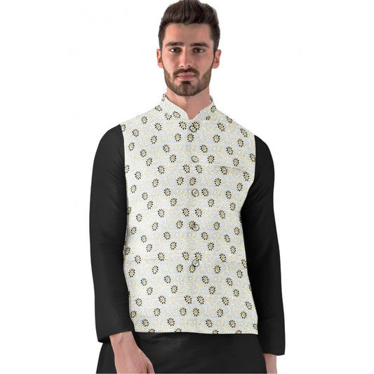 Amfyn Men's Jacquard Printed Full Sleeve Waistcoat (Silver)