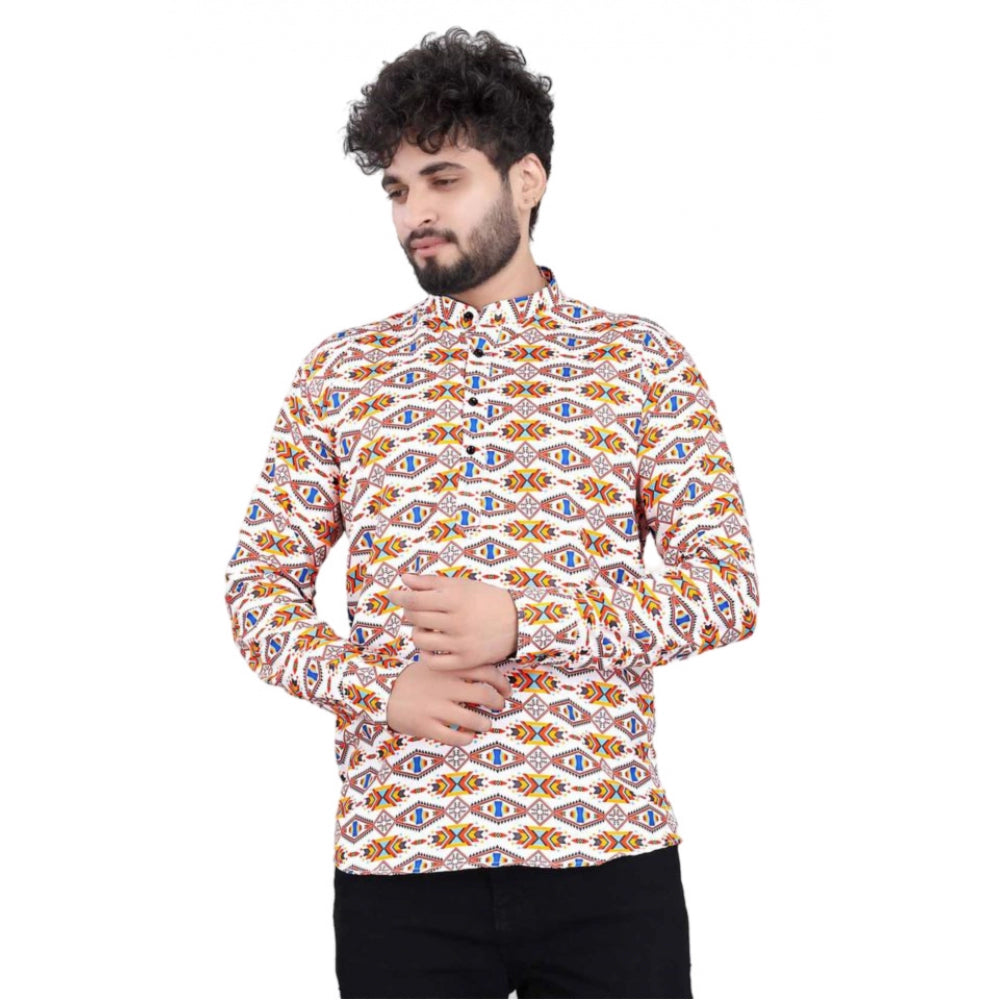 Amfyn Men's Cotton Blended Printed Full Sleeve Shortkurta (Multicolor)