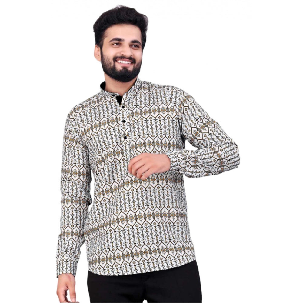 Amfyn Men's Cotton Blended Printed Full Sleeve Shortkurta (Multicolor)