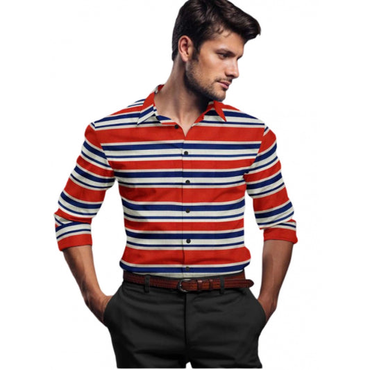 Amfyn Men's Cotton Blended Striped Full Sleeve Shirt (Red-Blue)