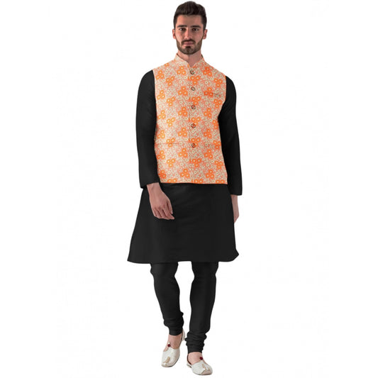 Amfyn Men's Jacquard Printed Full Sleeve Waistcoat (Orange)