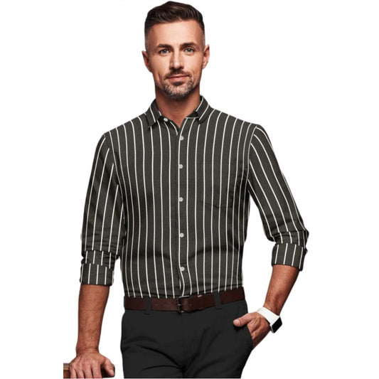 Amfyn Men's Cotton Blended Striped Full Sleeve Shirt (Black-White)