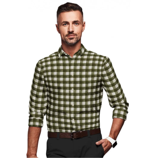 Amfyn Men's Cotton Blended Checked Full Sleeve Shirt (White-Green)