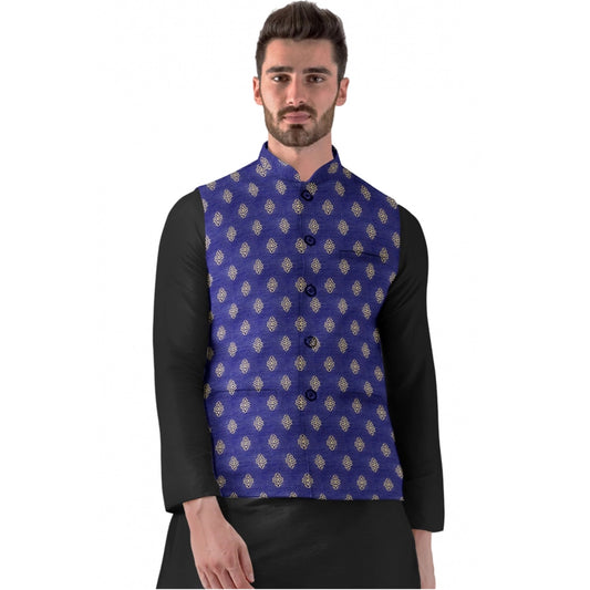 Amfyn Men's Jacquard Printed Full Sleeve Waistcoat (Blue)