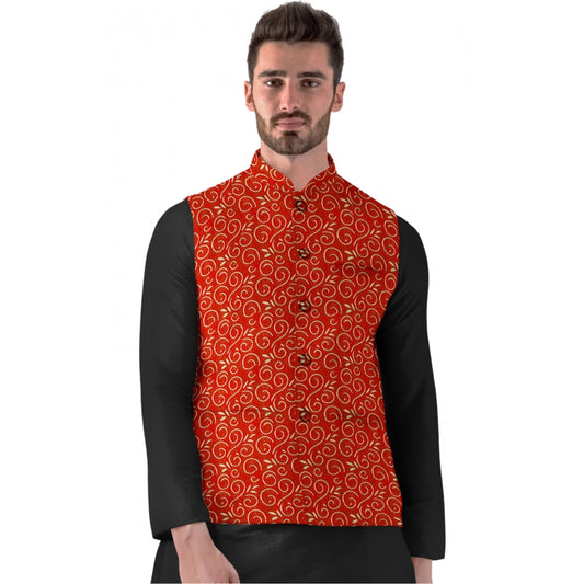 Amfyn Men's Jacquard Printed Full Sleeve Waistcoat (Red)