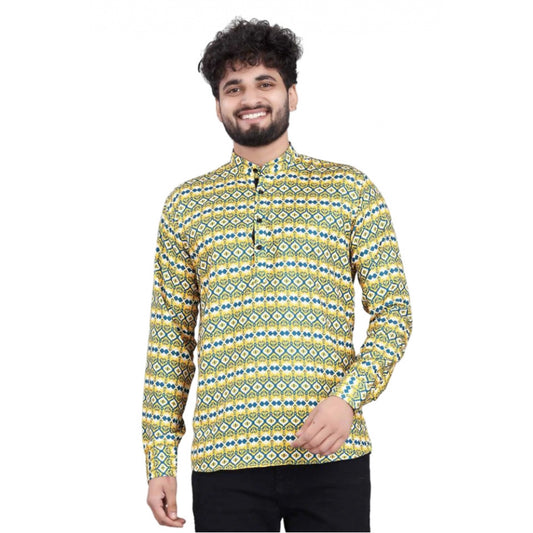 Amfyn Men's Cotton Blended Printed Full Sleeve Shortkurta (Multicolor)