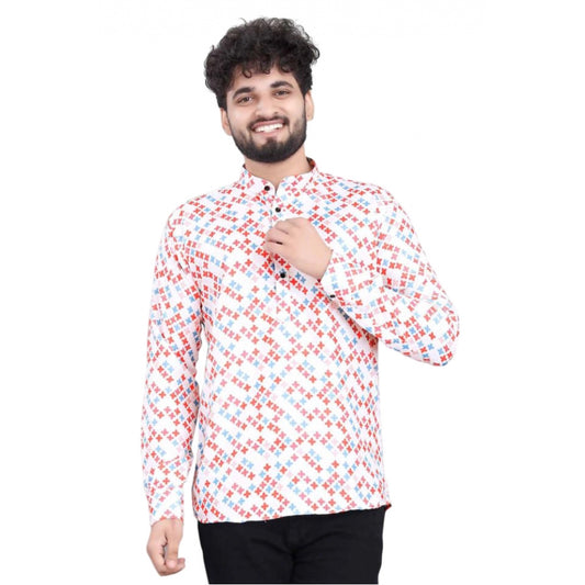 Amfyn Men's Cotton Blended Printed Full Sleeve Shortkurta (Multicolor)