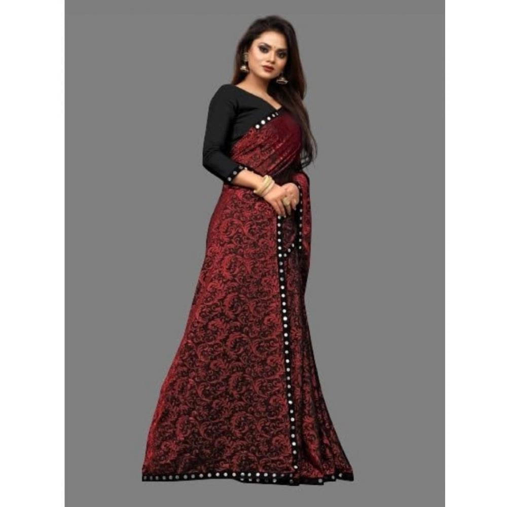 Amfyn Women's Lycra Solid Saree With Unstitched Blouse (Maroon, 5.5 Mtr)