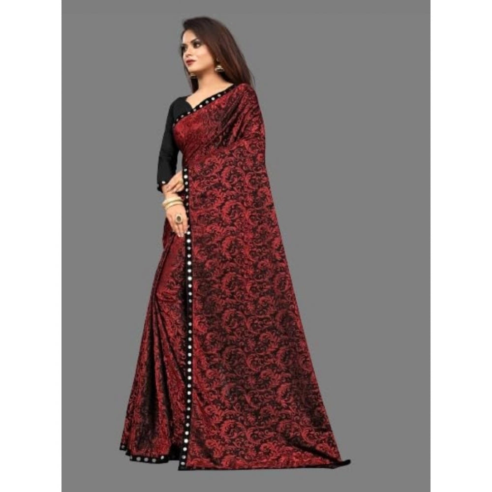 Amfyn Women's Lycra Solid Saree With Unstitched Blouse (Maroon, 5.5 Mtr)