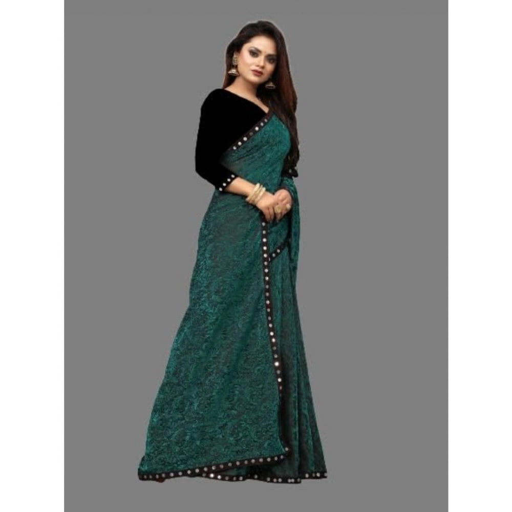 Amfyn Women's Lycra Solid Saree With Unstitched Blouse (Green, 5.5 Mtr)