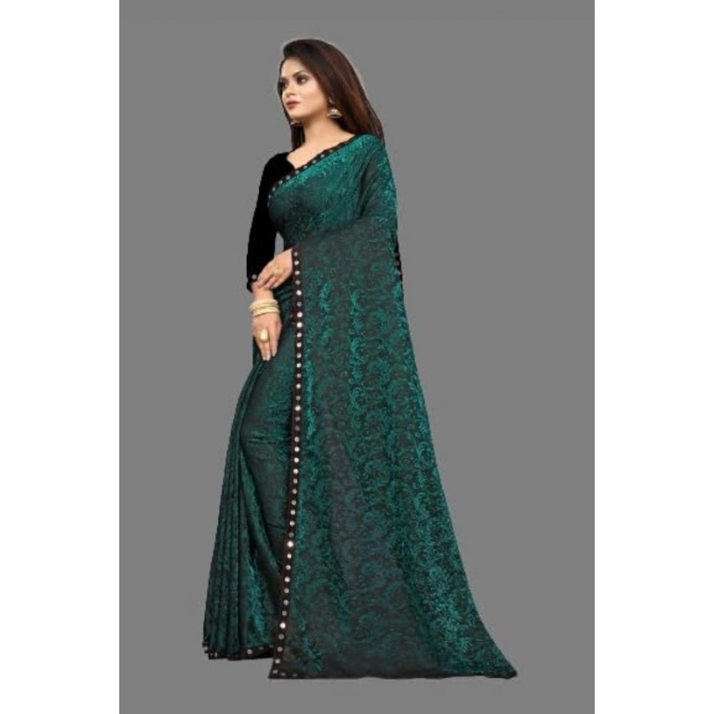 Amfyn Women's Lycra Solid Saree With Unstitched Blouse (Green, 5.5 Mtr)