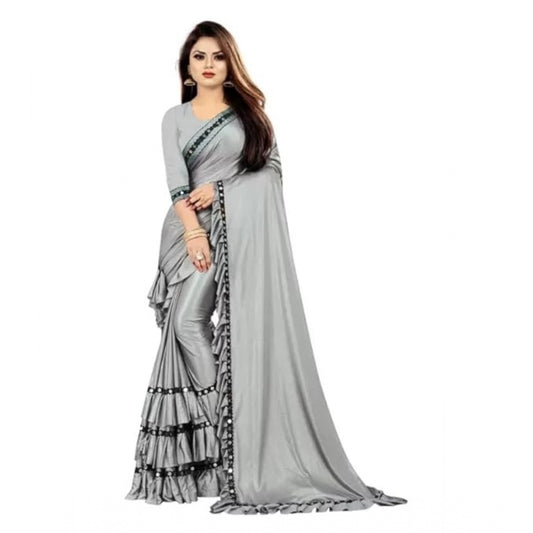 Amfyn Women's Malai Lining Solid Saree With Unstitched Blouse (Grey, 5.5 Mtr)