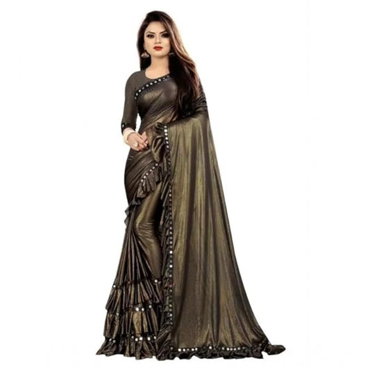 Amfyn Women's Malai Lining Solid Saree With Unstitched Blouse (Coffee, 5.5 Mtr)