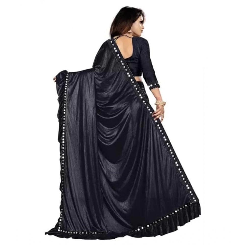 Amfyn Women's Malai Lining Solid Saree With Unstitched Blouse (Black, 5.5 Mtr)