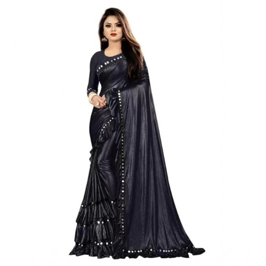 Amfyn Women's Malai Lining Solid Saree With Unstitched Blouse (Black, 5.5 Mtr)